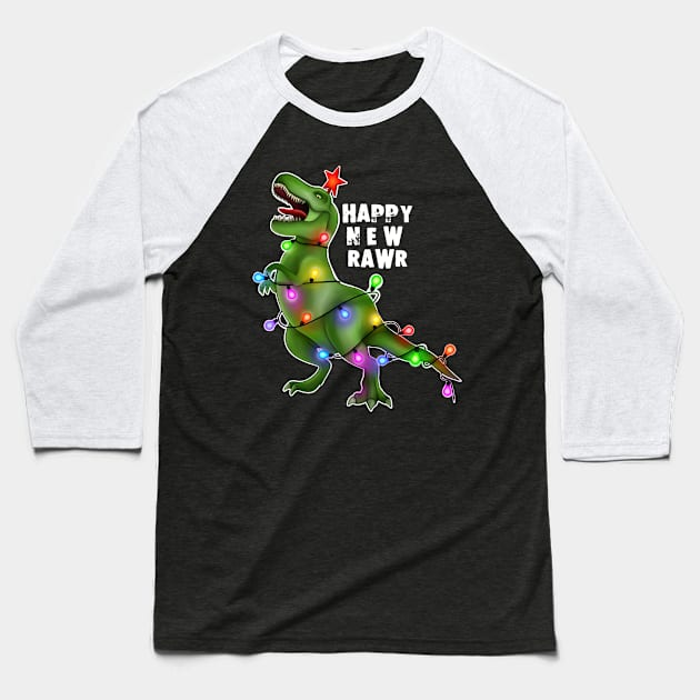 Happy new rawr trex Christmas tree Baseball T-Shirt by Meakm